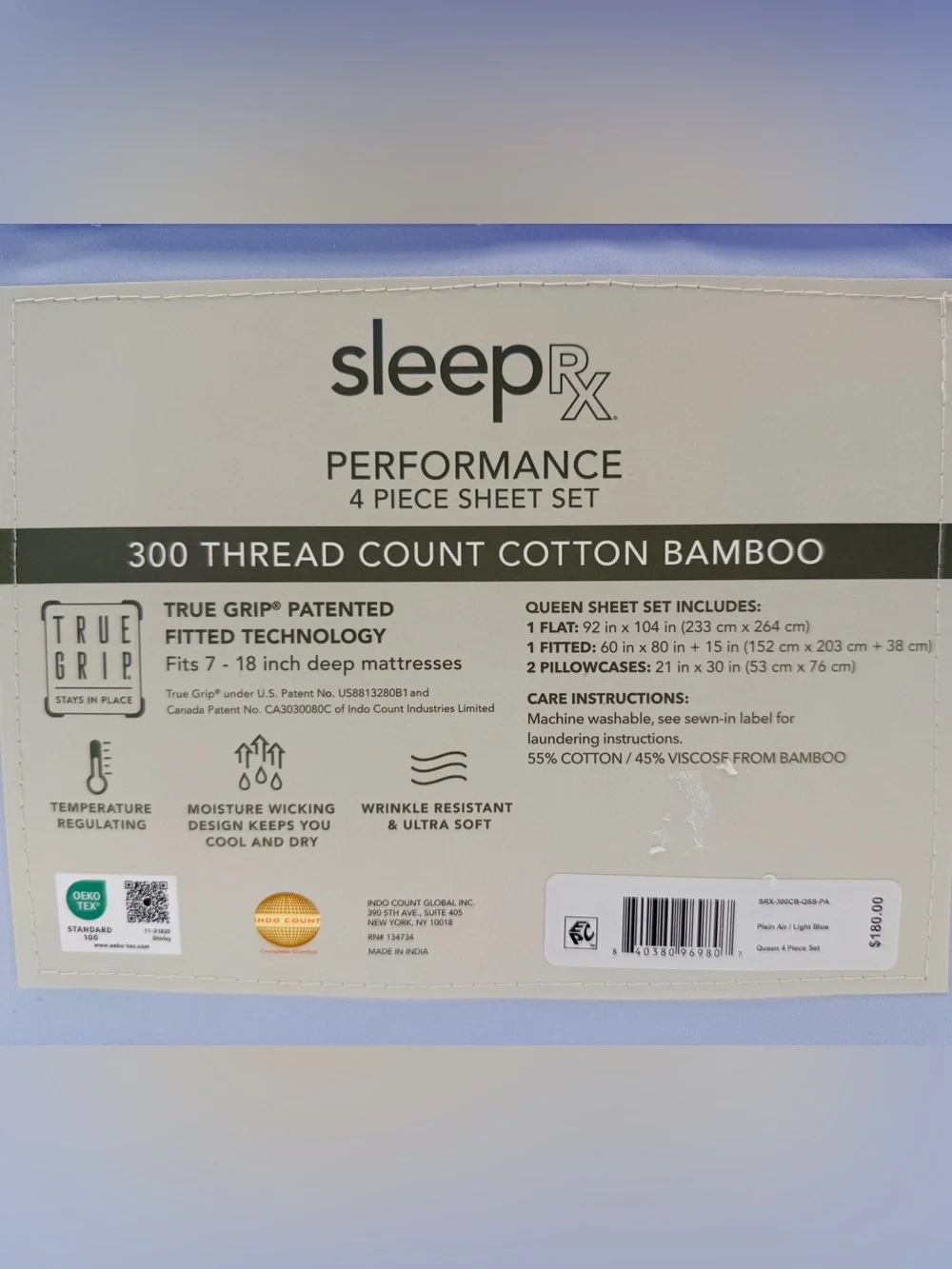 Sleep RX 300 Thread Count 4-pc Queen Sheet Set from Macys, Light Blue